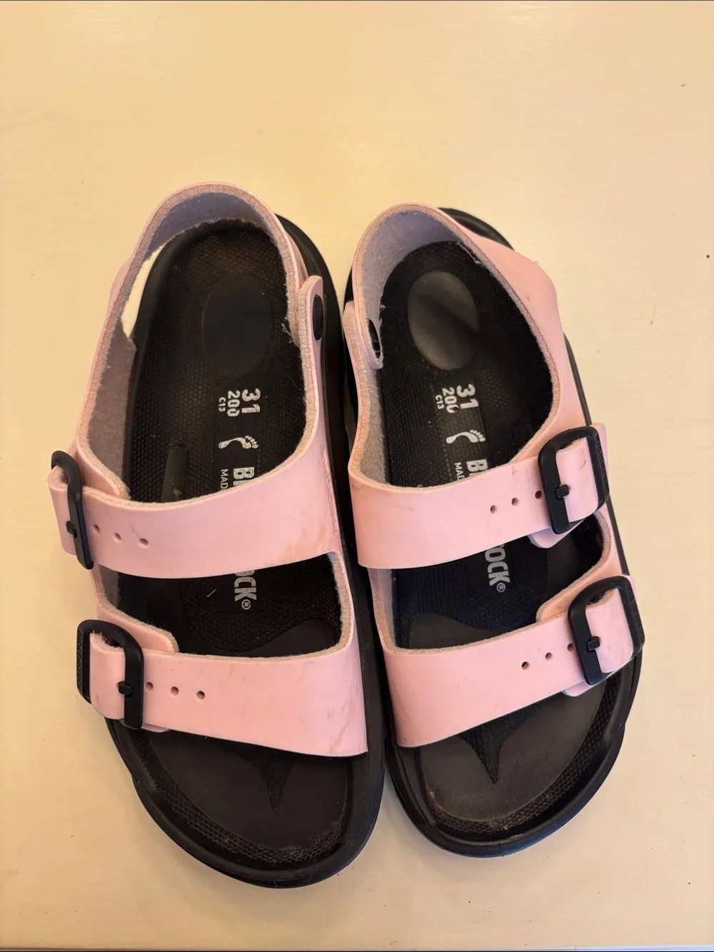 Birkenstock Kids Light Pink Double-Strap Sandals with Black Footbed